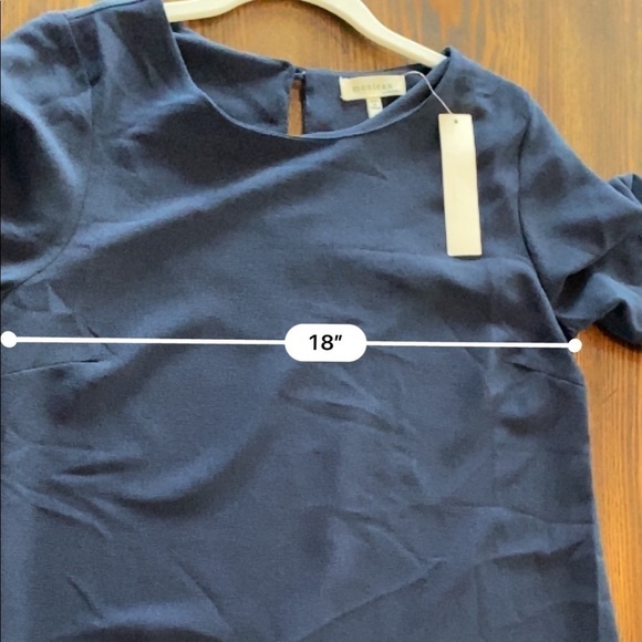 Monteau LA Jewel Neck Short Sleeves Scalloped Trim Sheath Dress Navy Blue Medium - Picture 10 of 11